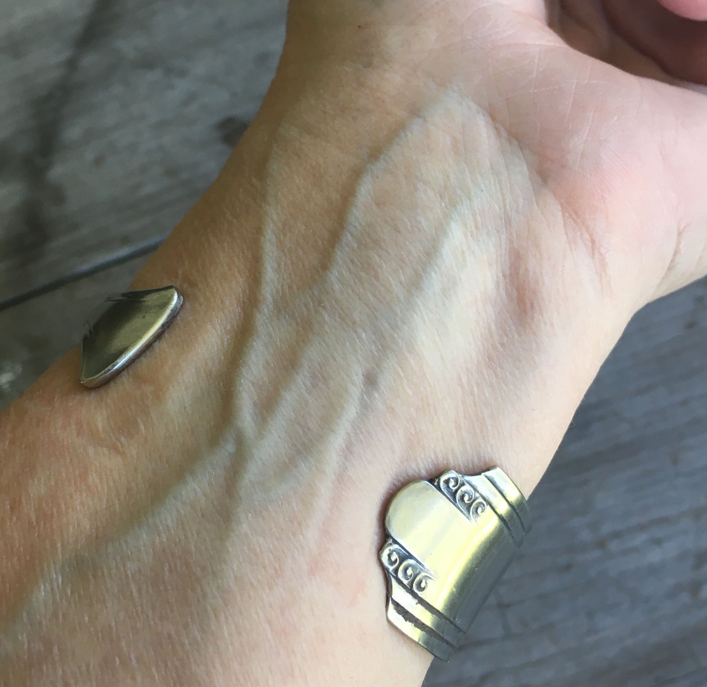 Spoon Cuff Bracelet Stamped Badass Shown on Model View 1