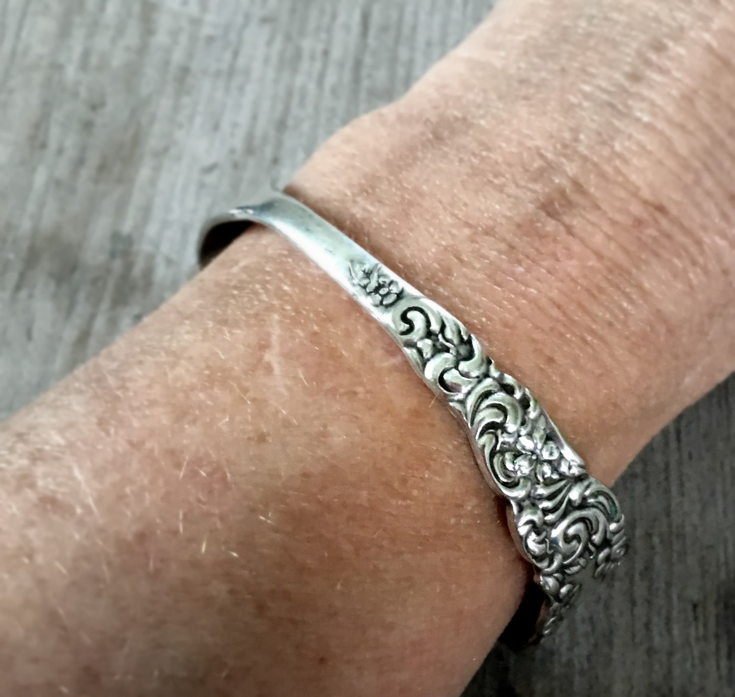 William Rogers Cromwell Spoon Cuff Bracelet Shown on Model wrist