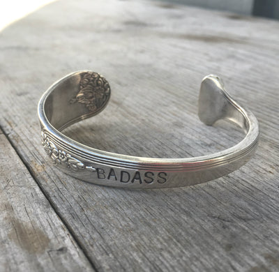 Spoon Cuff Bracelet Handstamped Badass