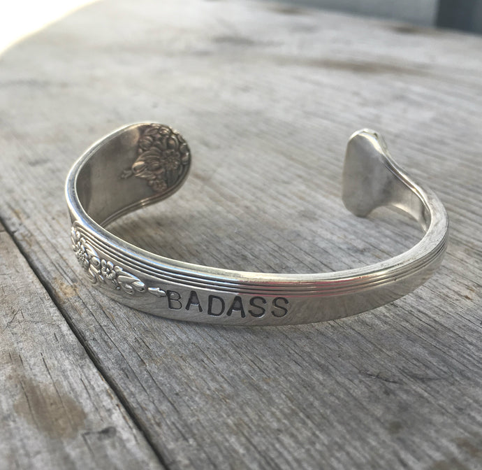 Spoon Cuff Bracelet Handstamped Badass