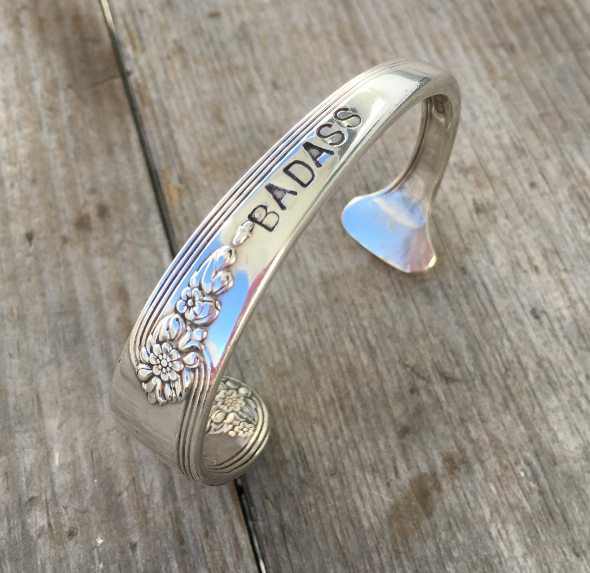 Handstamped Spoon Cuff Bracelet Size Medium Badass 
