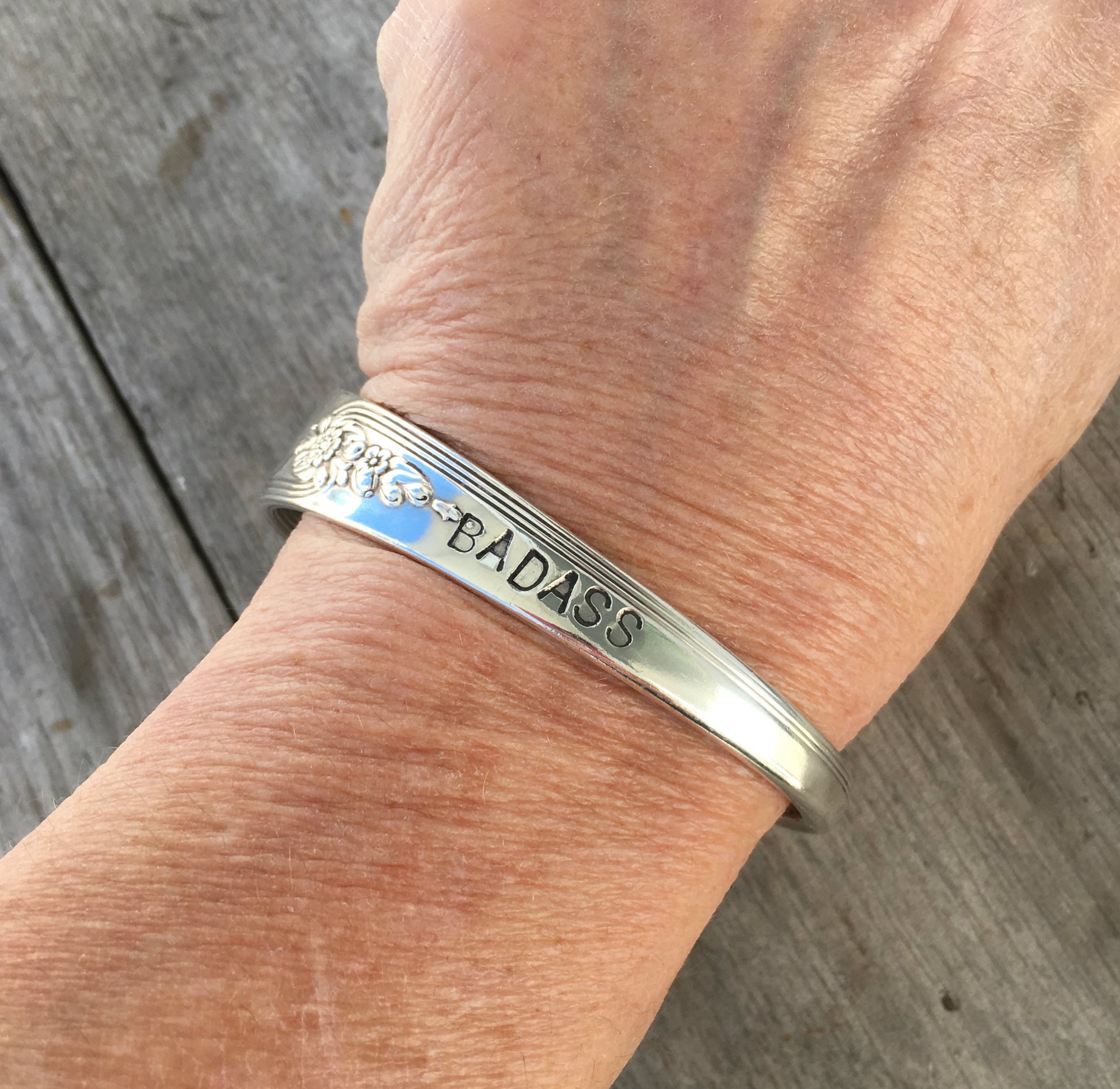 Spoon Cuff Bracelet Handstamped Badass