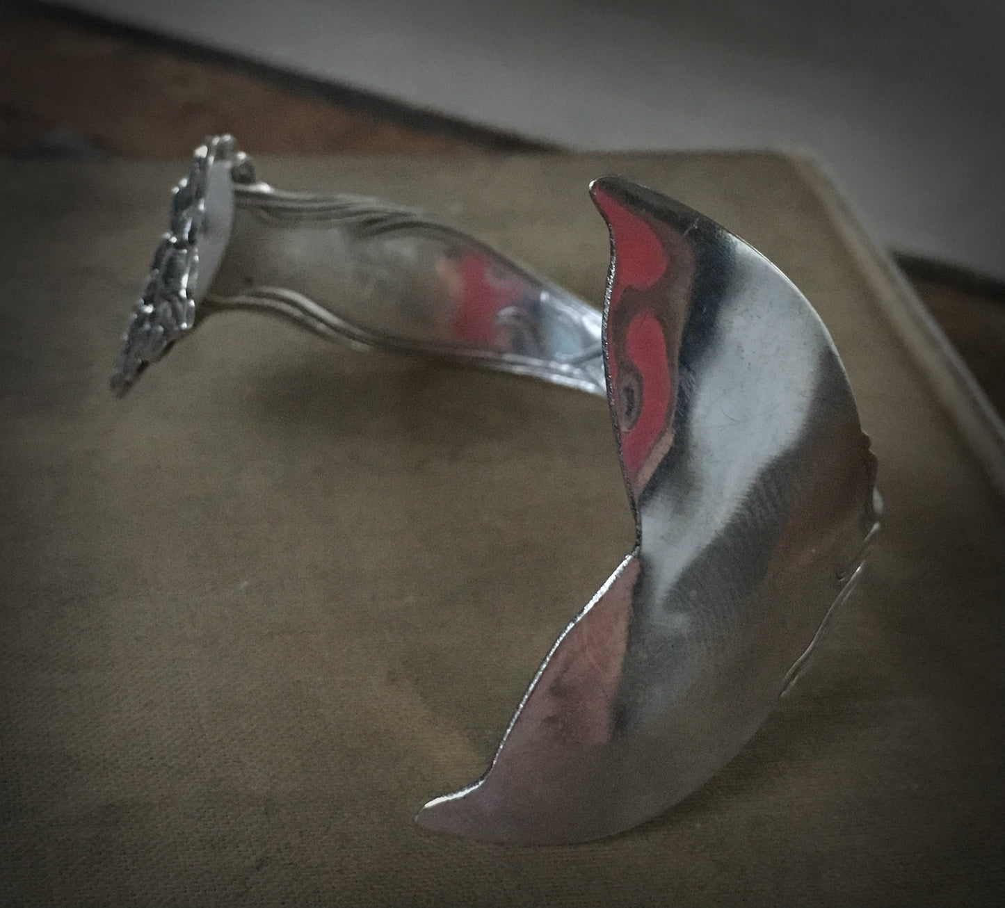 Mermaid Soul Cuff Bracelet Upcycled from a Spoon showing the mermaid tail end