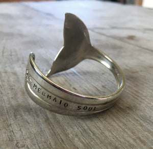 Spoon Cuff Bracelet with Mermaid Tail Fin End Hand Stamped Mermaid Soul