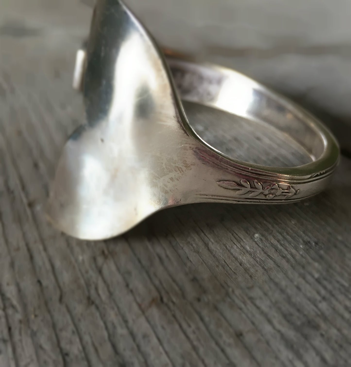 Mermaid Soul Cuff Bracelet from upcycled spoon highlight of floral detail