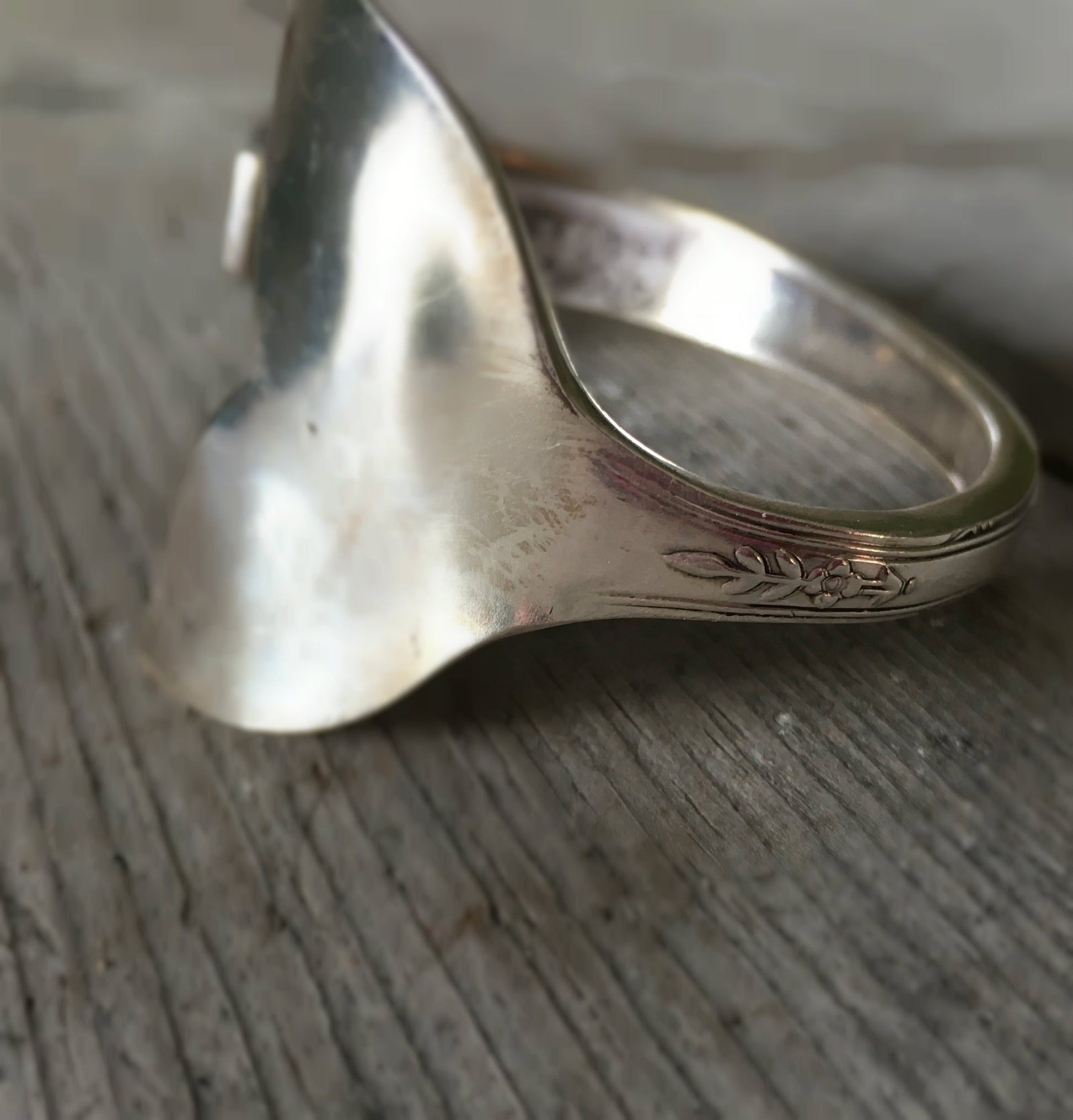 Mermaid Soul Cuff Bracelet from upcycled spoon highlight of floral detail