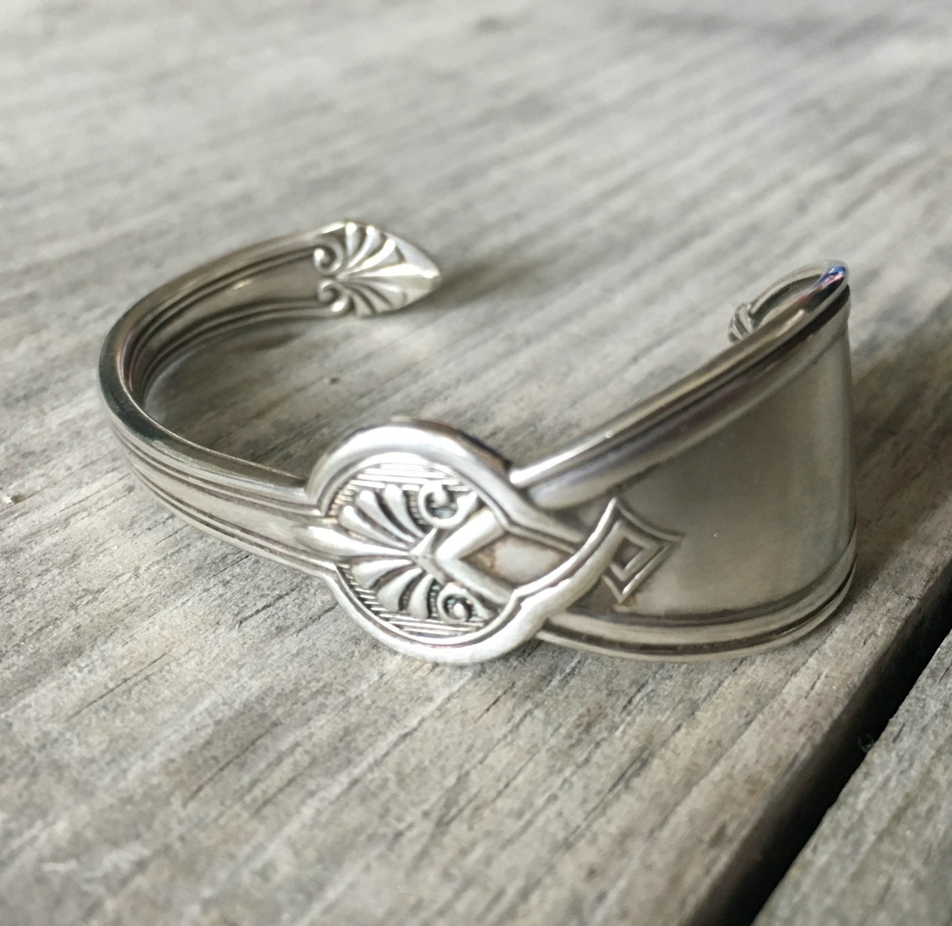 Spoon Cuff Bracelet 1865 Rogers Roman Size Small Close Up of Detail