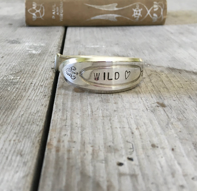 Spoon cuff bracelet handstamped Wild Heart 3596