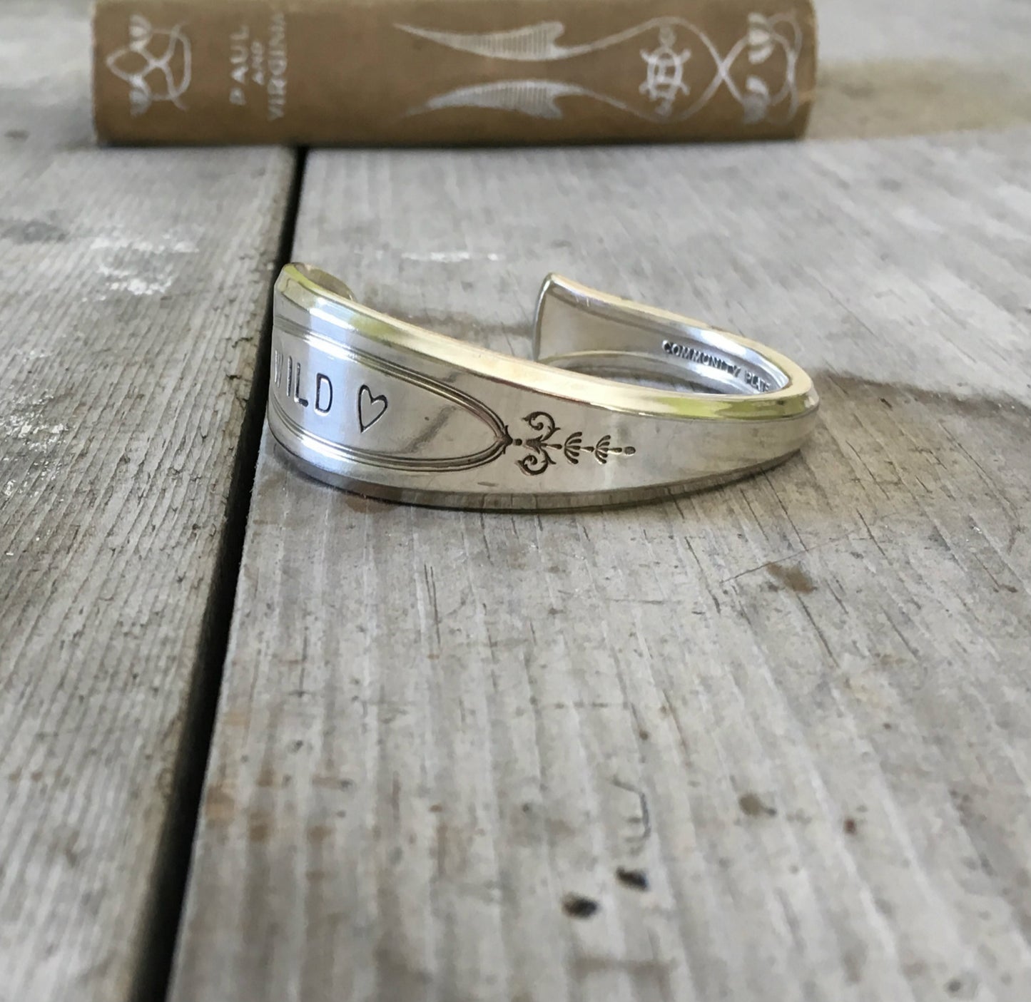 Detail of design on Wild Heart Spoon Cuff bracelet 3596