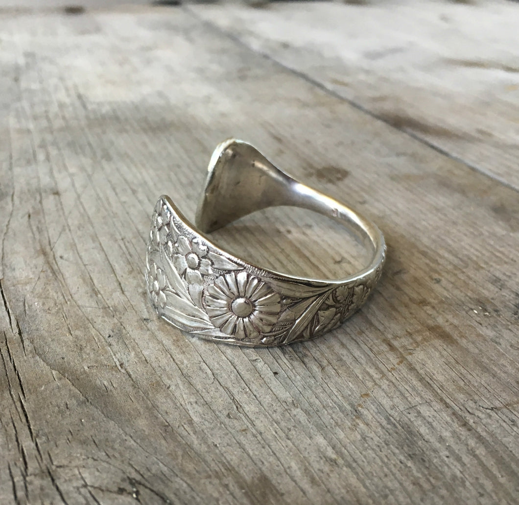 Spoon Cuff Bracelet with Embossed Flowers
