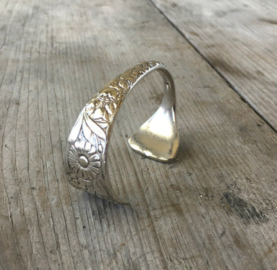 Cuff Braceler made from upcycled spoon decorated with lots of blooming flowers