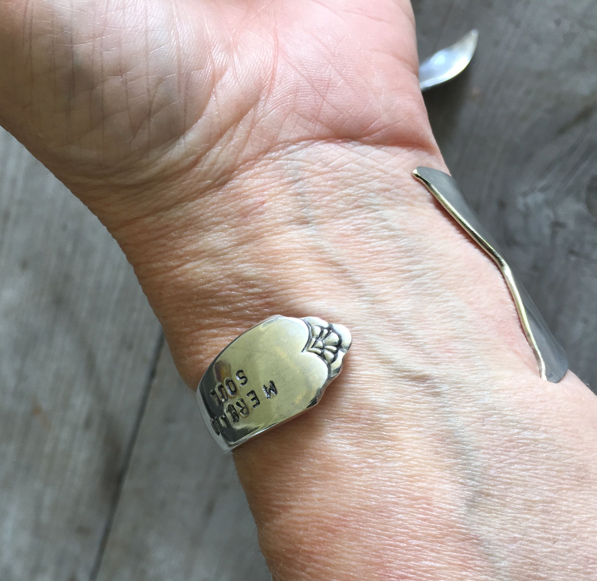 Mermaid Soul Spoon Cuff Bracelet Shown On Model Wrist