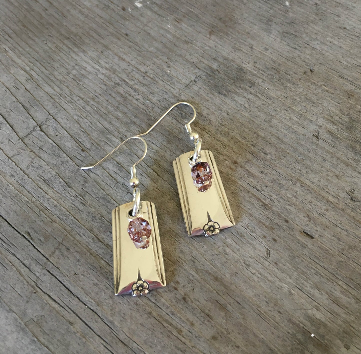 Spoon Handle Earrings King Arthur Pattern with Purple Bead