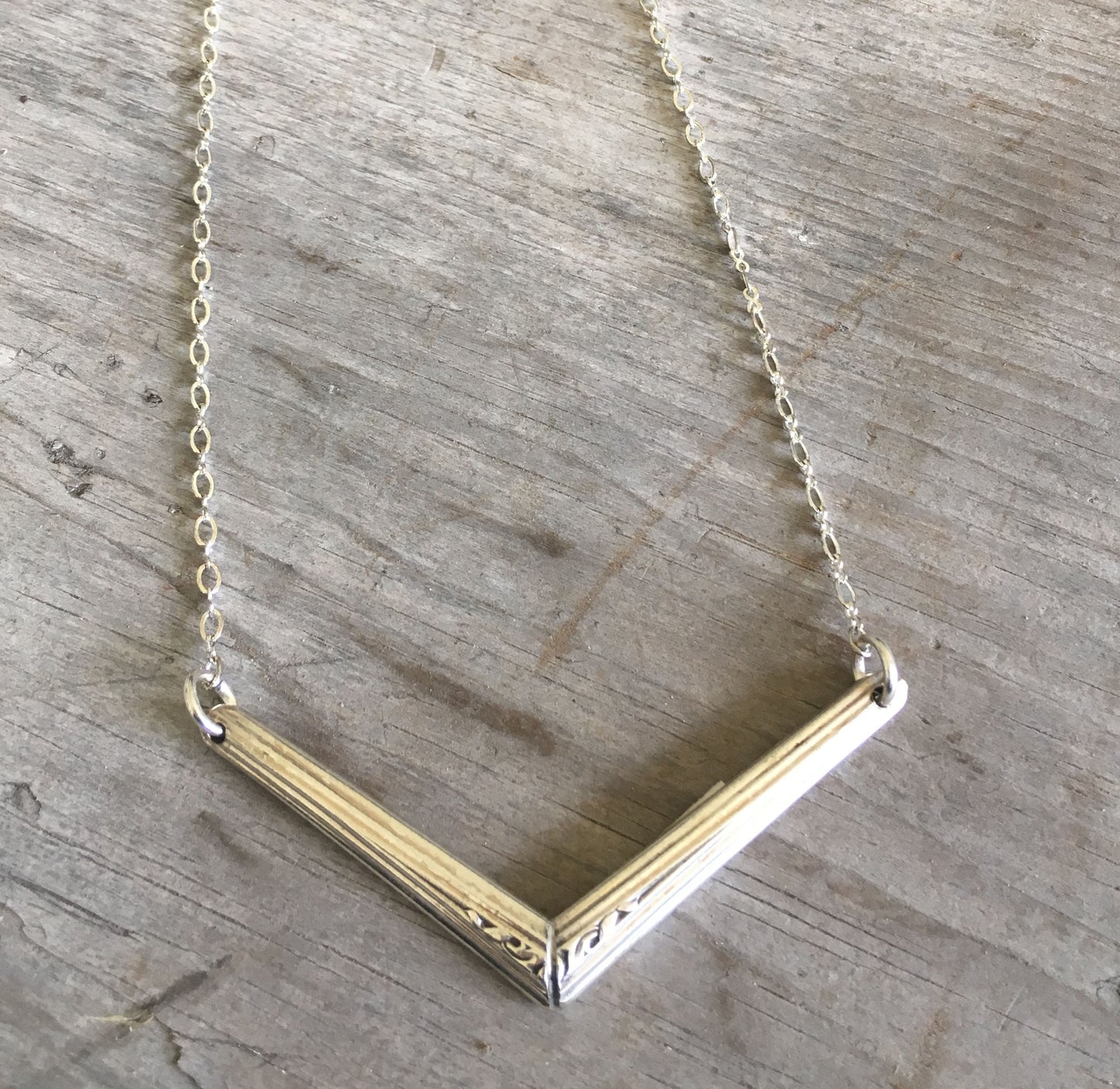 Spoon Handle Necklace in Chevron Shape Upcycled silverware jewelry