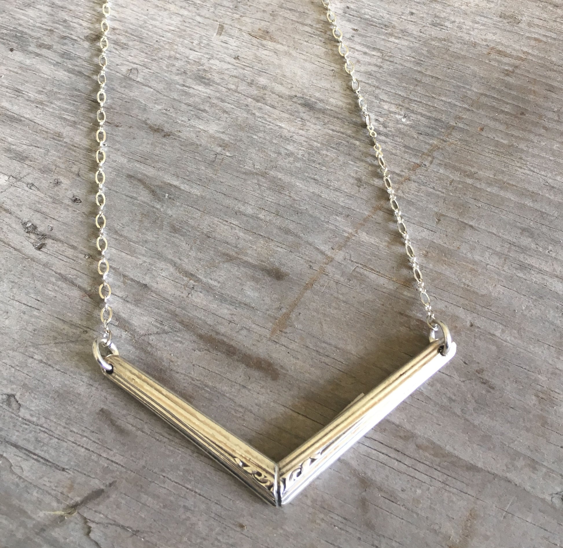Spoon Handle Necklace in Chevron Shape Upcycled silverware jewelry