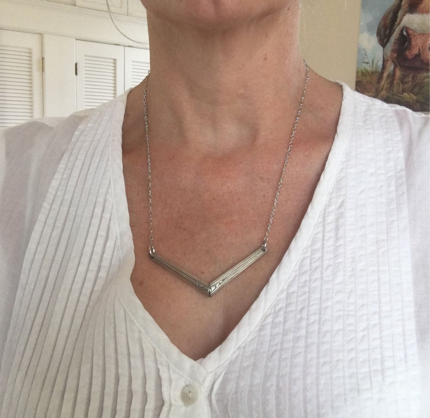 Chevron Spoon Necklace Shown on Model