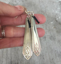 Art Deco Drexel Spoon Handle Earrings shown in hand for size and scale