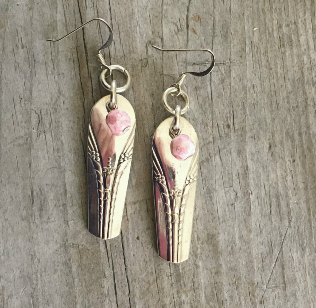 Spoon Handle Earrings Inheritance Pink Beads 2269 (4)