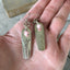 Spoon Handle Silverware Earrings Inheritance Pink Beads Shown In hand for size and scale