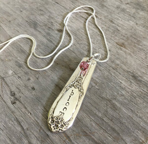 Silver spoon jewelry stamped spoon handle necklace BLOOM