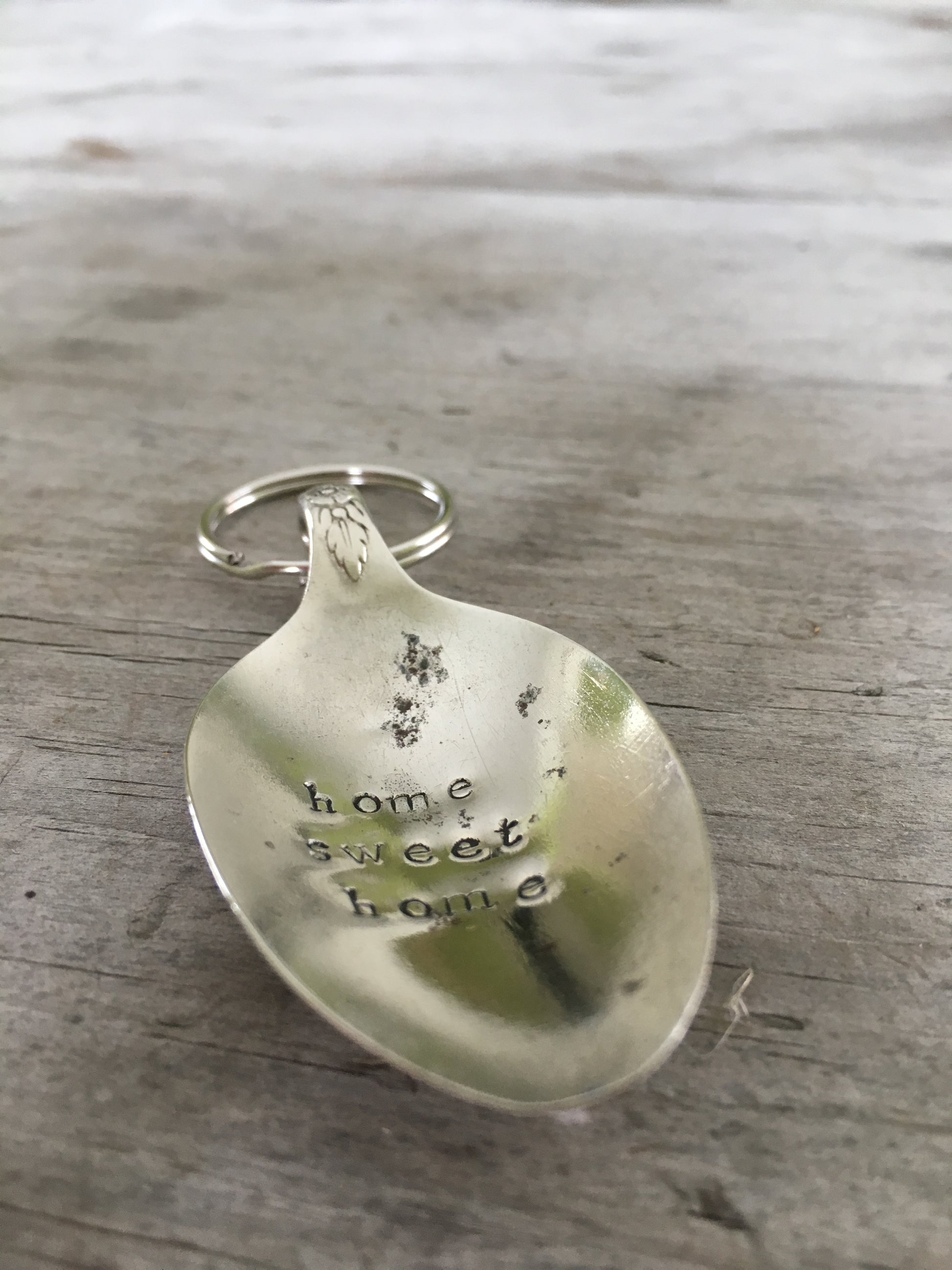Upcycled Spoon Keychain Hand Stamped Home Sweet Home