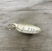 Side view Spoon keychain hand stamped with home is where your mom is