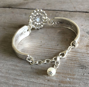Spoon Link Bracelet Community Silverplate MILDAY Back view showing pearl bead