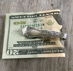 Handmade Spoon Money Clip from upcycled spoon shaped like an instrument banjo