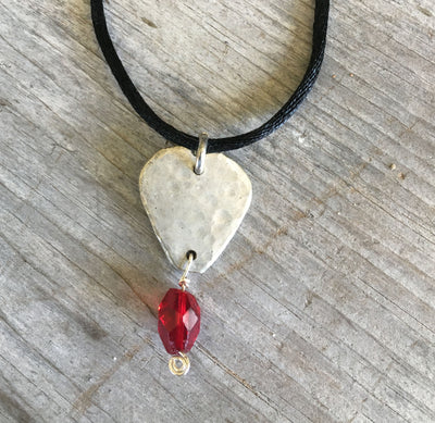SALE Spoon Guitar Pick Necklace on Black Silk Cord - #4273