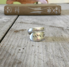 Spoon Ring Stamped Girl Boss Adoration Pattern in Coil Wrap Design Size 7