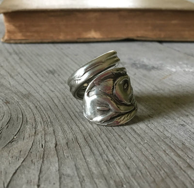 Upcycled Spoon Ring with Lilies all over it 