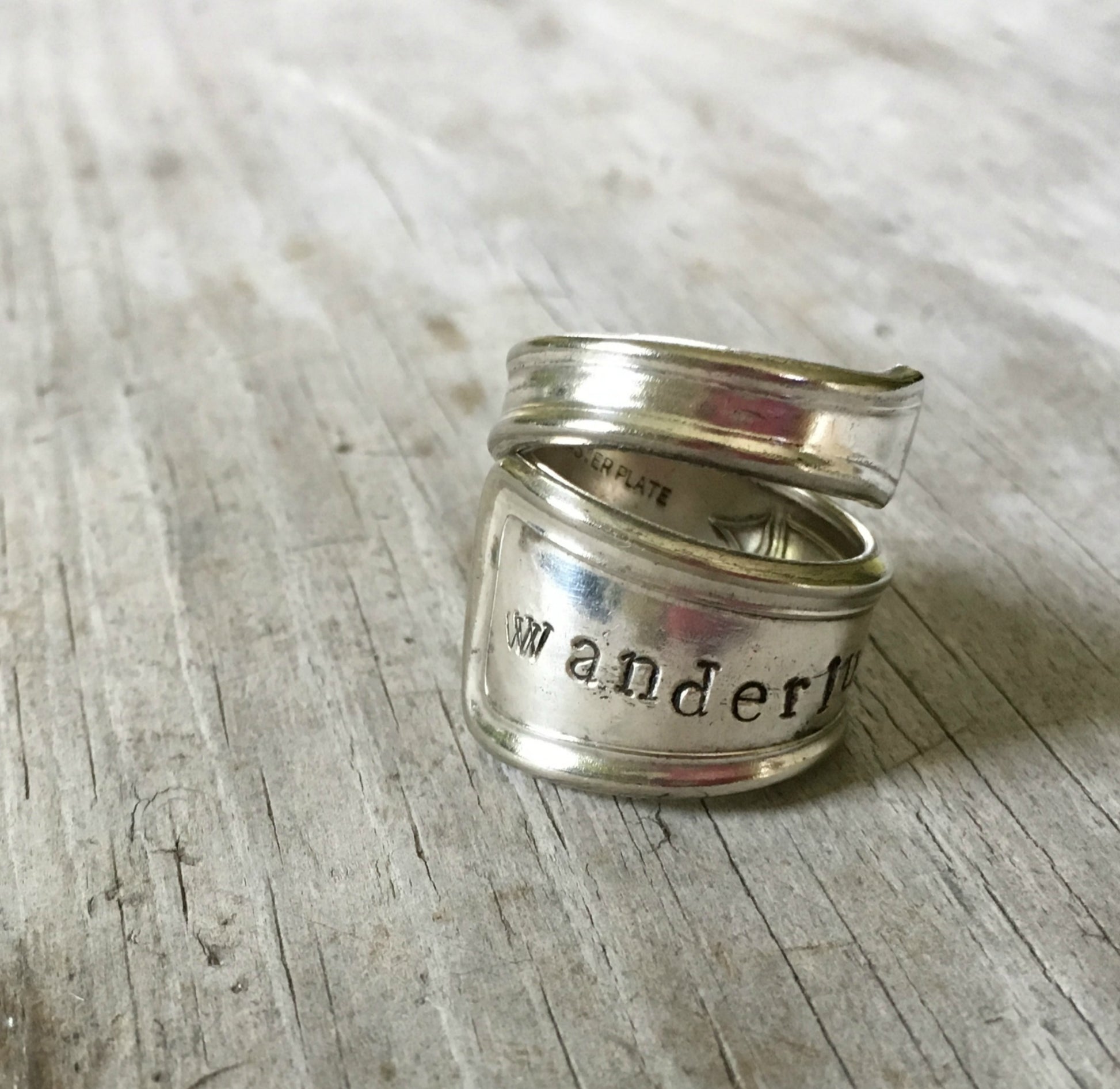 Wanderlust handstamped spoon ring
