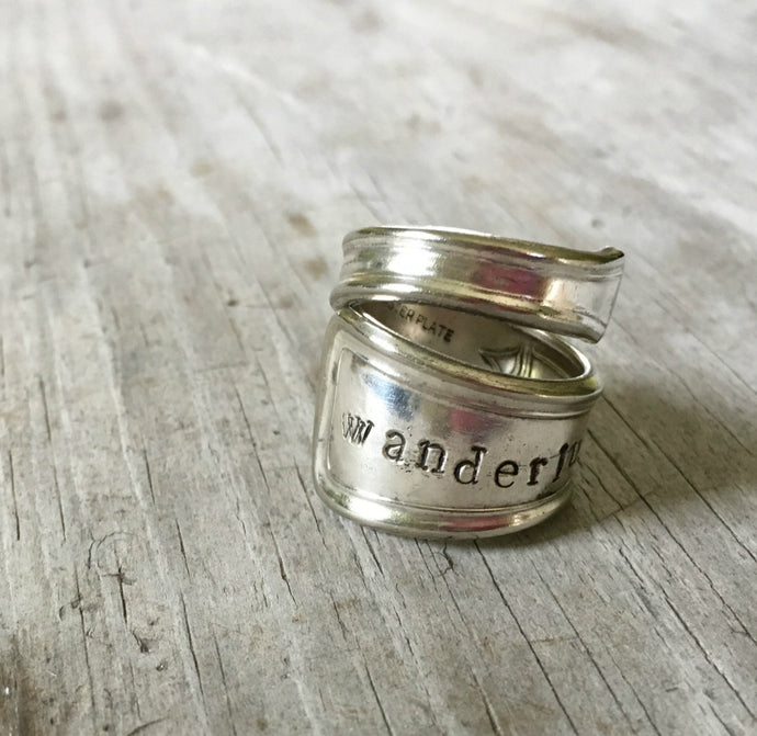 Wanderlust handstamped spoon ring