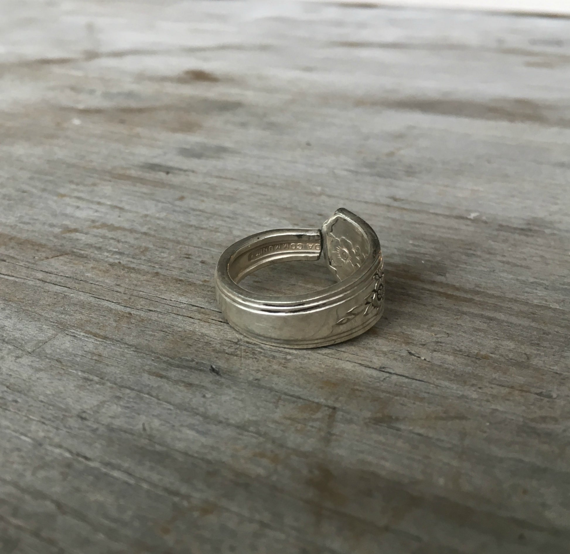 Fortune pattern spoon ring size detail - Spoon Ring - handcrafted from upcycled vintage silverware - Laughing Frog Studio
