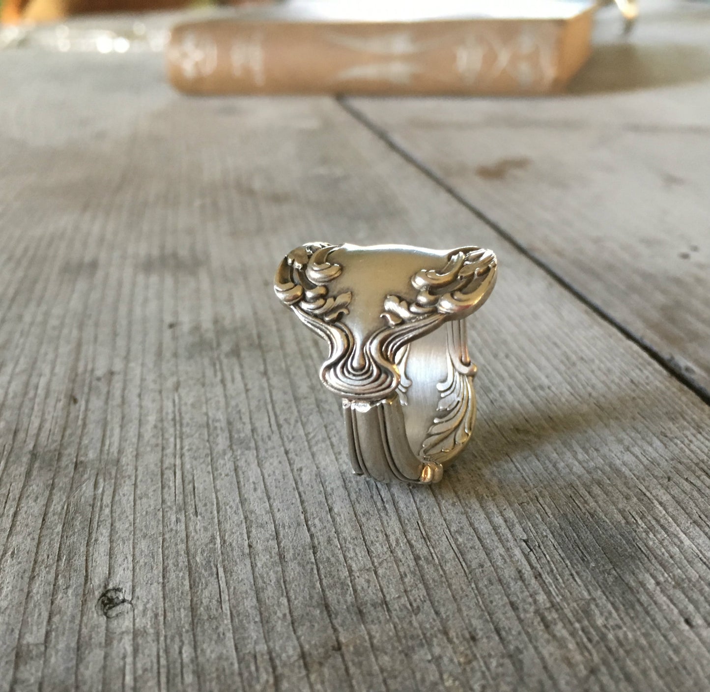 Upcycled Silverware Ring Made from Spoon Crest Pattern Size 11 3913