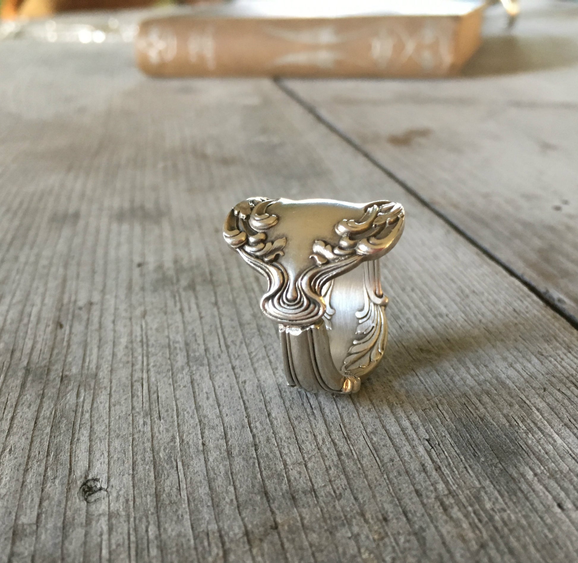 Upcycled Silverware Ring Made from Spoon Crest Pattern Size 11 3913