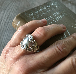 Spoon Ring Oneida Modern Baroque Size 8 Shown on Model Hand 3912