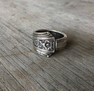 floral Upcycled silverware ring from antique spoon 
