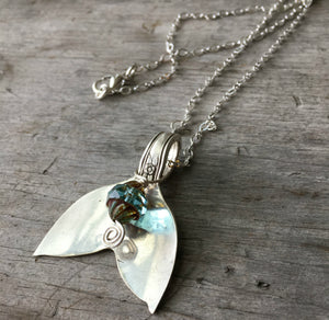 Ocean Whale Tail Spoon Necklace with Czech Glass Bead