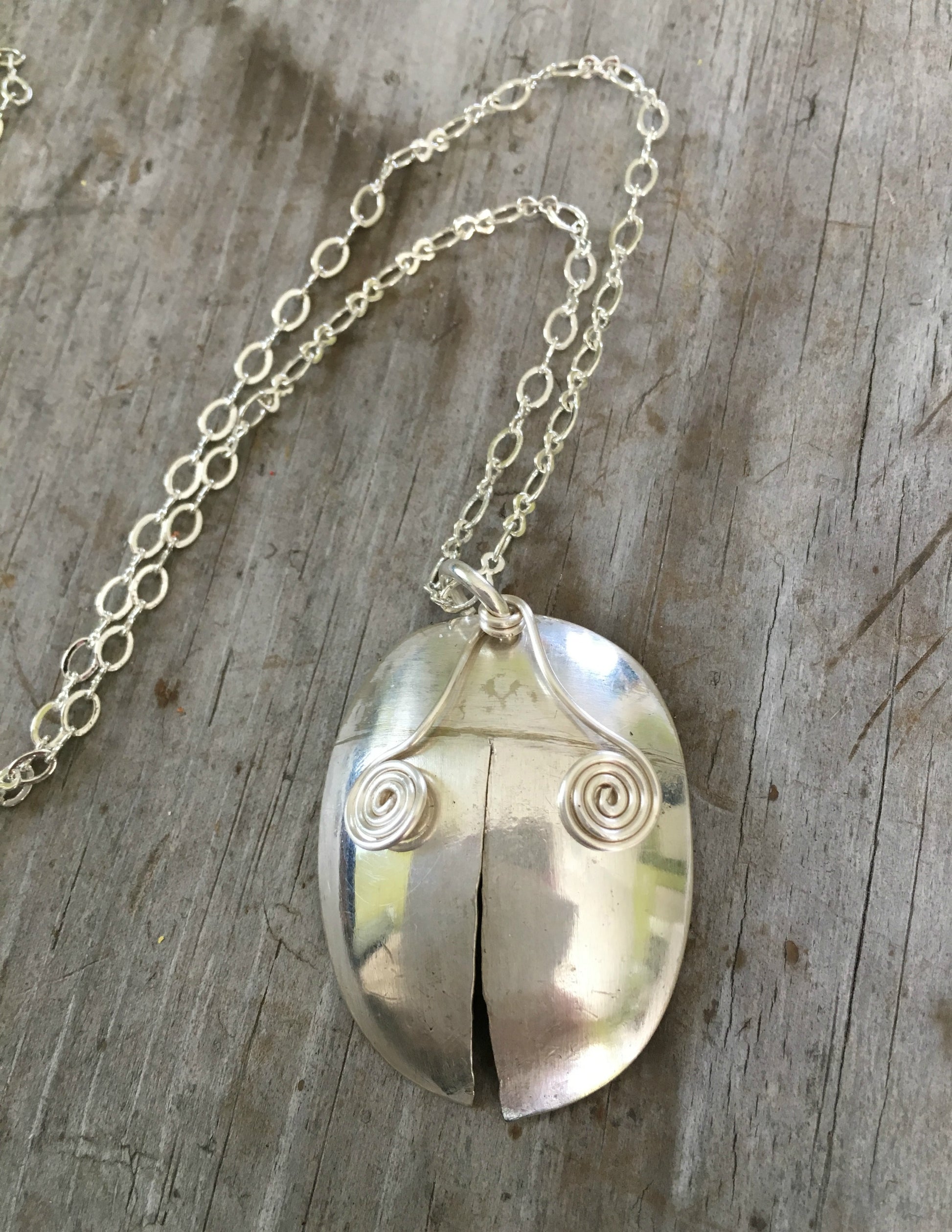 Upcycled Spoon Handmade into a Ladybug Necklace 