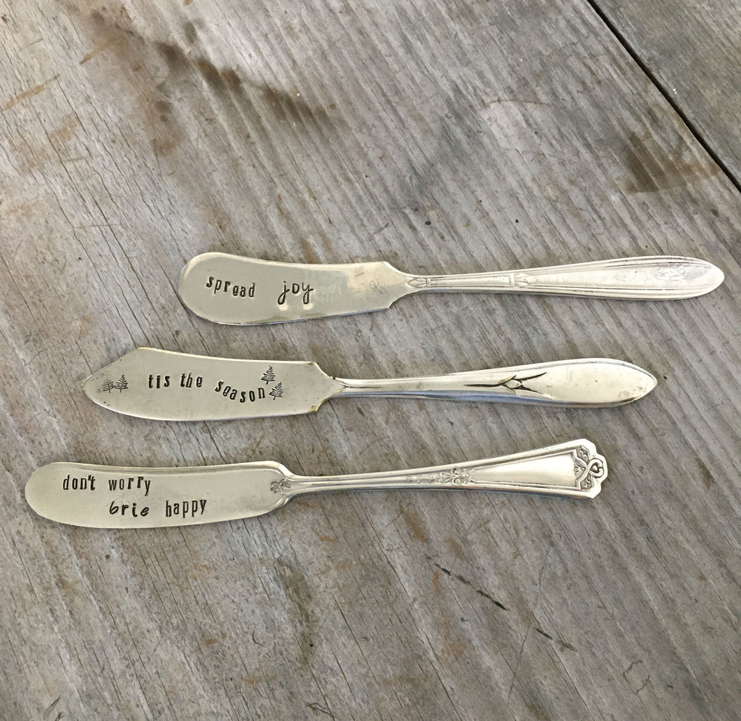 Hand Stamped Cheese Spreader/Knife - TIS THE SEASON - #4544