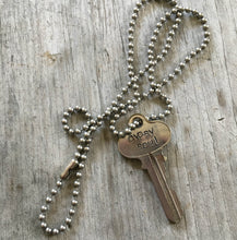upcycled key necklace stamped with gypsy soul