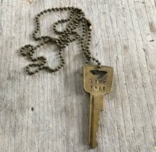 Vintage Gold Tone Hand Stamped Key LIVE FREE on ball chain