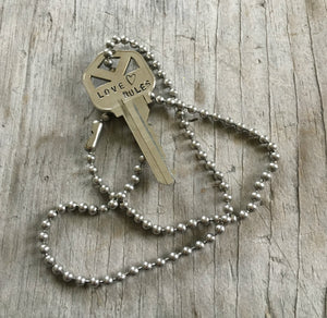 Stamped Key Necklace - LOVE RULES - #3466