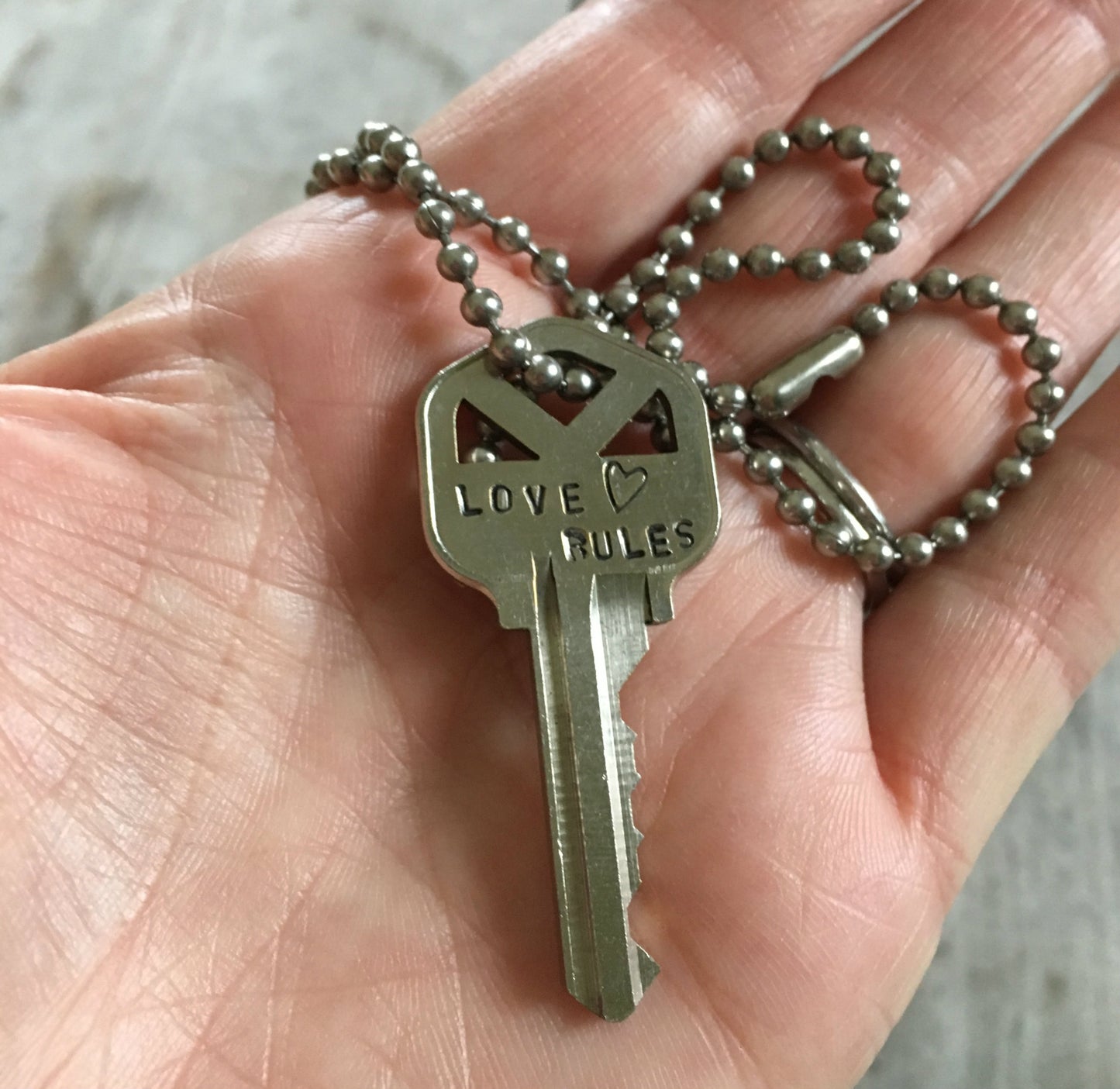 Stamped Key Necklace - LOVE RULES - #3466