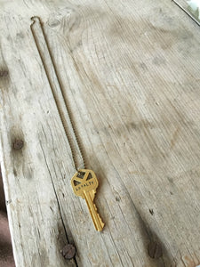 Stamped Key Necklace LOYALTY with brass tone ball chain
