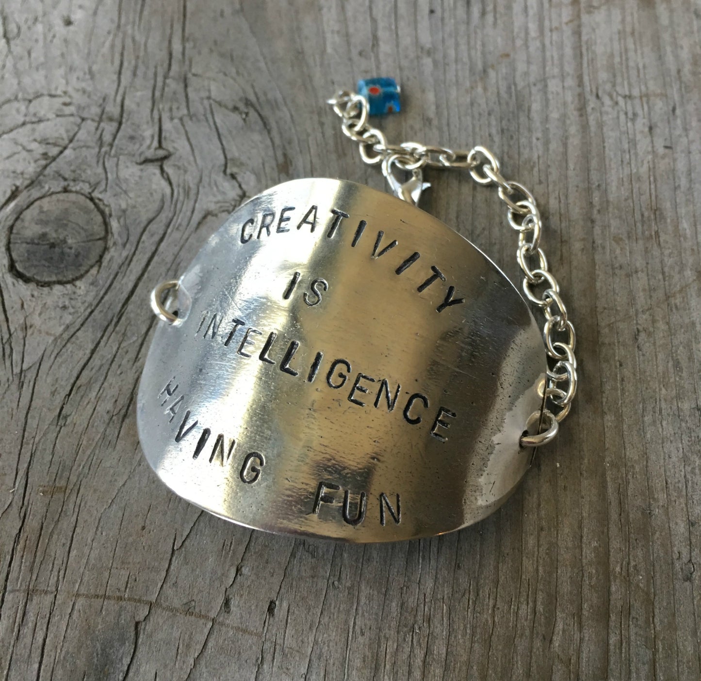Stamped Spoon Bracelet Creativity is Intelligence Having Fun