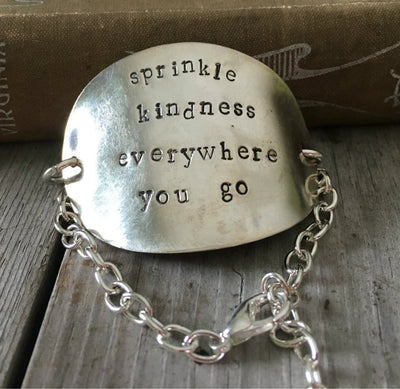 Stamped Spoon Bracelet with yellow glass bead