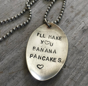 Hand Stamped Upcycled Spoon Necklace with vintage ball chain