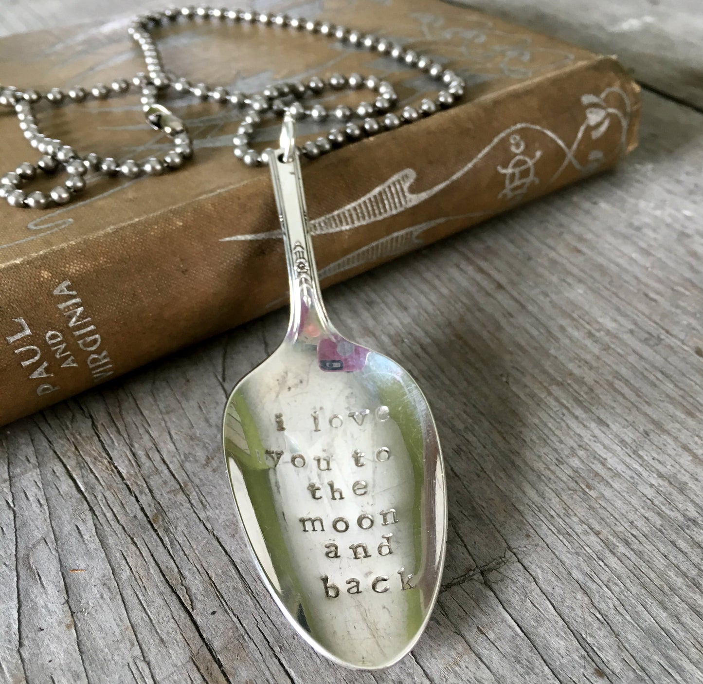 Stamped spoon necklace I love you to the moon and back